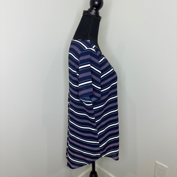 Pleione Dark Blue Stripe Short Sleeve Top (S) - Picture 3 of 8